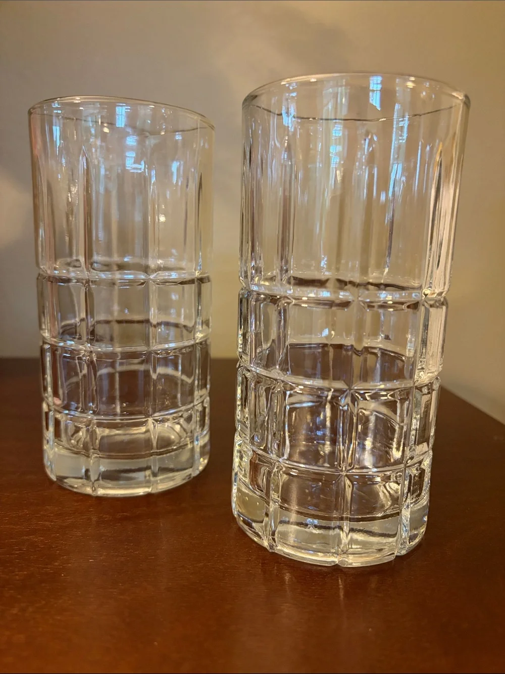 Vintage 1970’s Anchor Hocking Tartan Iced Tea 16 oz. Clear Square Logo set of 2